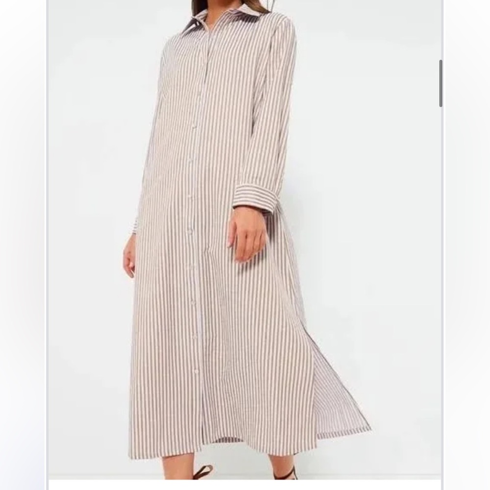 Pomander Place Purple and Tan Striped Button-Down Shirt Dress